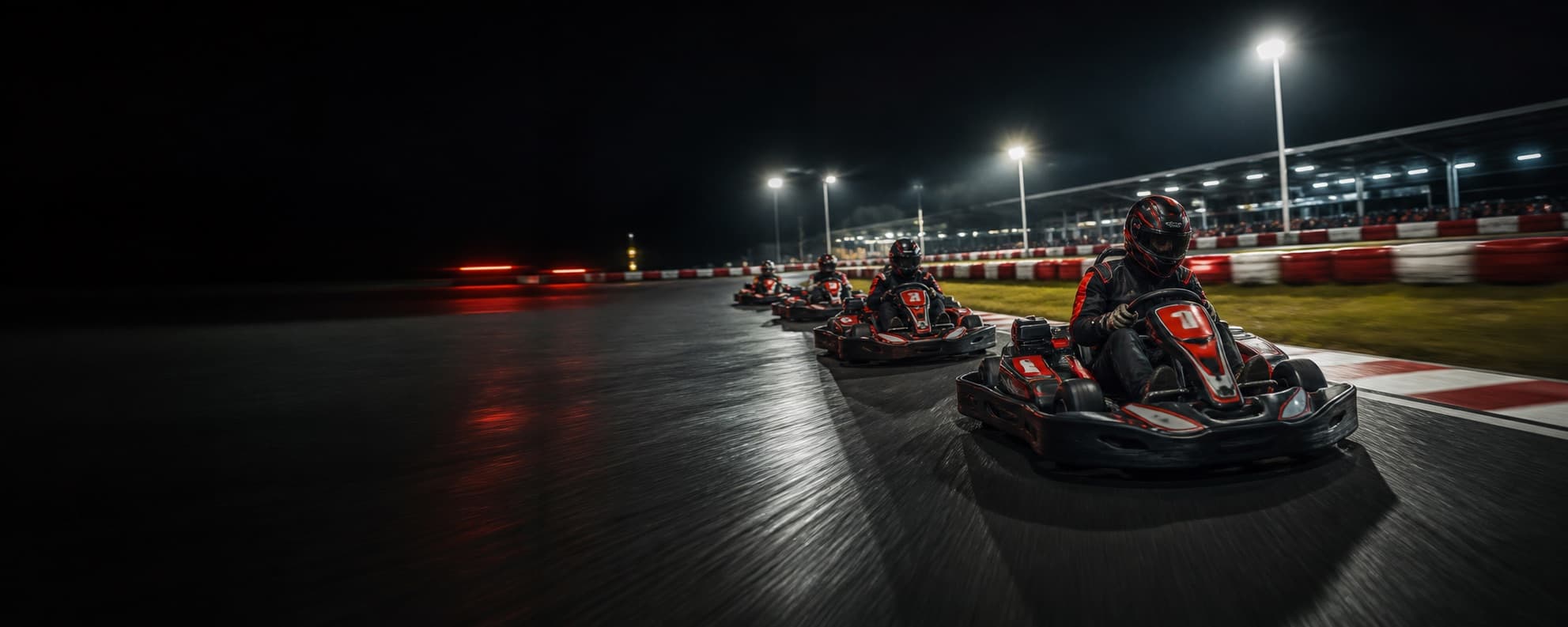 Rental-kart racers competing on circuit